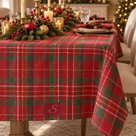 Rode groene tartan geruite monogram tafelkleed
