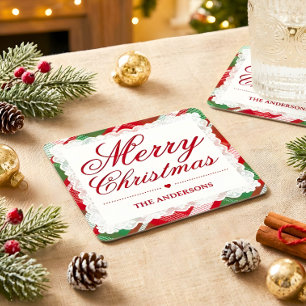 Rode groene tartan kant kerst papieren onderzetter
