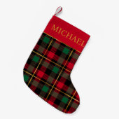 Rode Groene Tartan Plaid Gepersonaliseerd Kleine Kerstsok (Voorkant (Hangend))