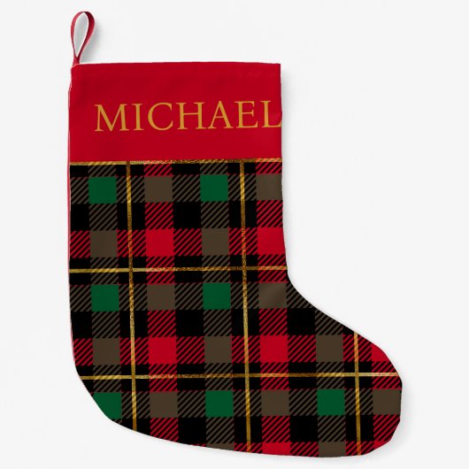 Rode Groene Tartan Plaid Gepersonaliseerd Kleine Kerstsok (Voorkant)