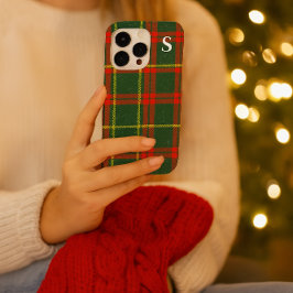 Rode groene tartan plaid met monogram  iPhone 16 pro hoesje