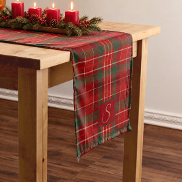 Rode Groene Tartan Schotse Ruit Monogram Korte Tafelloper
