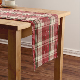 Rode & Groene Tartan Sneeuwvlok Kerstmis Lange Tafelloper