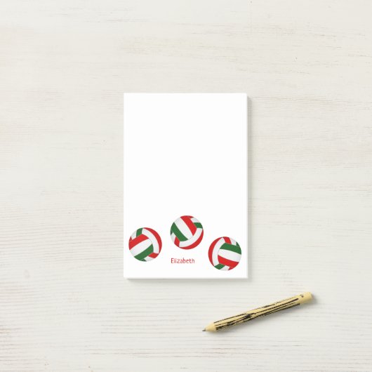 rode groene teamkleuren gepersonaliseerd volleybal post-it® notes (Op bureau)