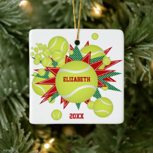 rode groene tennis balletje keramisch ornament