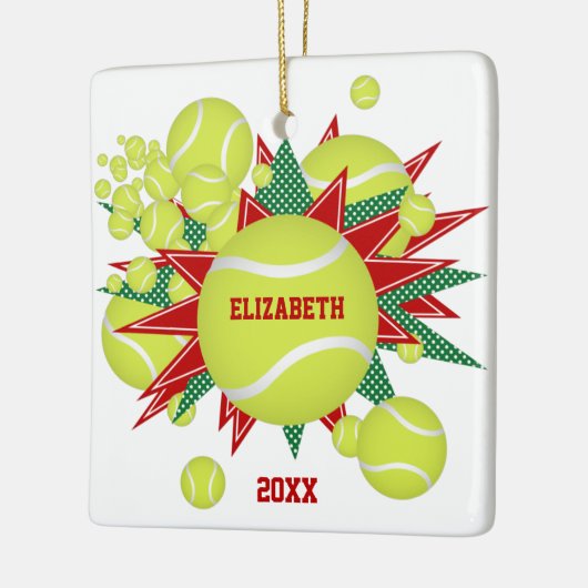 rode groene tennis balletje keramisch ornament (Links)