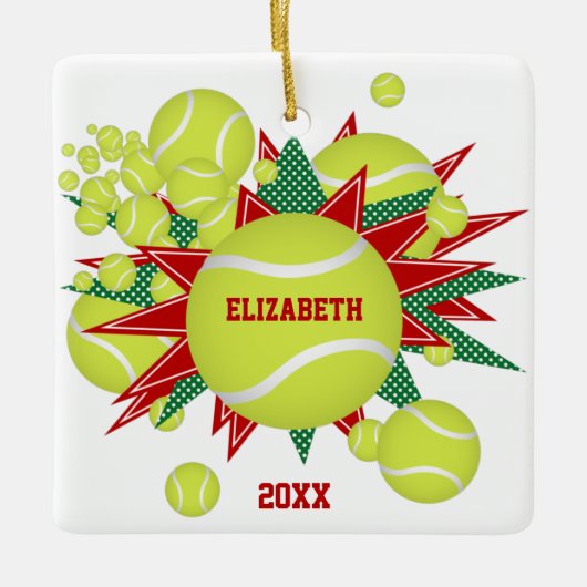 rode groene tennis balletje keramisch ornament (Voorkant)