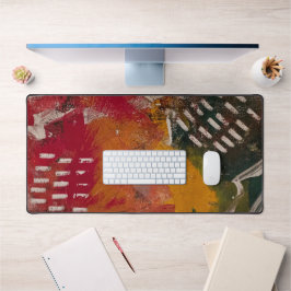 Rode & Groene Textures, Een Gel Print Abstract Bureaumat