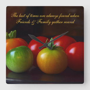Rode & Groene Tomaten Familie & Vrienden Quote Klo Vierkante Klok