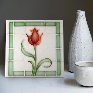 Rode Groene Tulp Muurdecoratie Art Nouveau Kunst G Tegeltje
