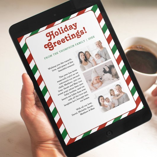 Rode Groene Vakantie Groeten Familie brief foto's Feestdagenkaart