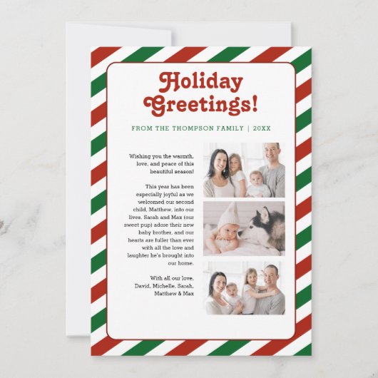 Rode Groene Vakantie Groeten Familie brief foto's Feestdagenkaart (Voorkant)