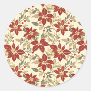 Rode groene Vintage Poinsettias Christmas Ronde Sticker