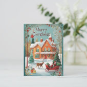 Rode Groene Vintage Santa Sleigh Christmas Briefka Briefkaart (Staand voorkant)