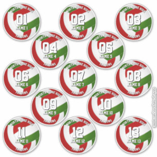 rode groene volleybalteamstickers voor 13 atleten sticker