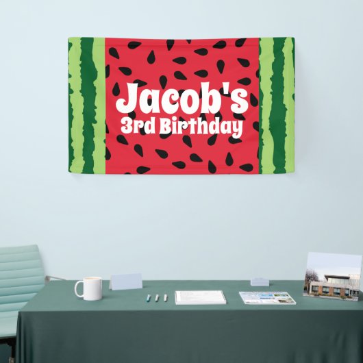 Rode Groene Watermeloen Verjaardagsfeestje Spandoek (Beurs)