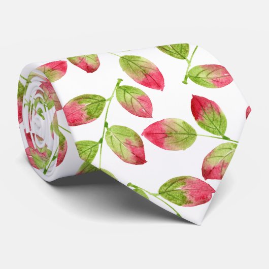 Rode groene Waterverf bladeren patroon 2 Stropdas (Opgerold)