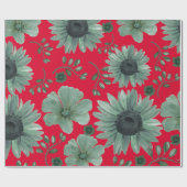 Rode groene Waterverf Bloemen Cadeaupapier (Vlak)