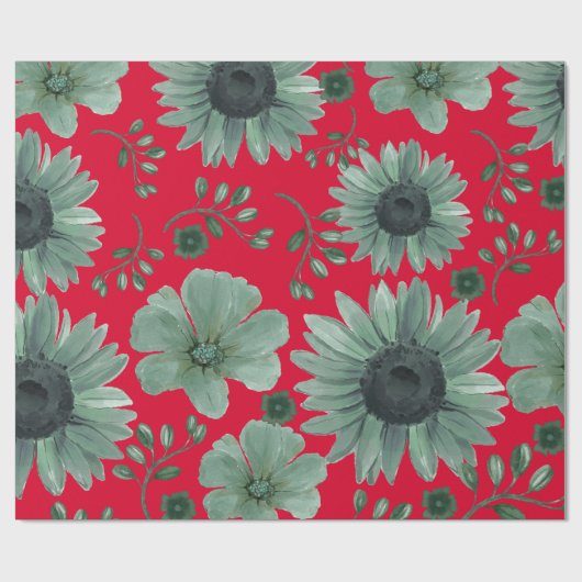 Rode groene Waterverf Bloemen Cadeaupapier (Vlak)