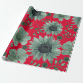 Rode groene Waterverf Bloemen Cadeaupapier (Uitgerold)
