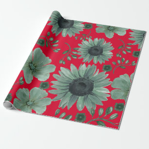 Rode groene Waterverf Bloemen Cadeaupapier