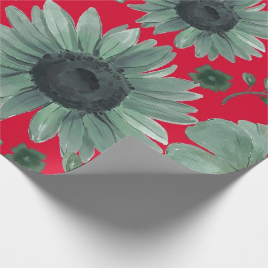 Rode groene Waterverf Bloemen Cadeaupapier (Hoek)