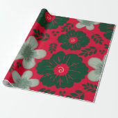 Rode groene Waterverf Bloemen Cadeaupapier (Uitgerold)