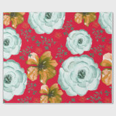 Rode groene Waterverf Bloemen Cadeaupapier (Vlak)
