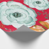 Rode groene Waterverf Bloemen Cadeaupapier (Hoek)
