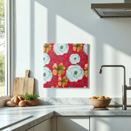 Rode groene Waterverf Bloemen Tegeltje