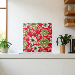 Rode groene Waterverf Bloemen Tegeltje