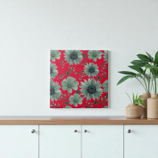 Rode groene Waterverf Bloemen Tegeltje