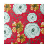 Rode groene Waterverf Bloemen Tegeltje (Voorkant)