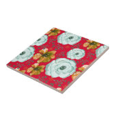 Rode groene Waterverf Bloemen Tegeltje (Zijkant)