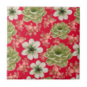 Rode groene Waterverf Bloemen Tegeltje (Voorkant)