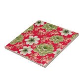 Rode groene Waterverf Bloemen Tegeltje (Zijkant)