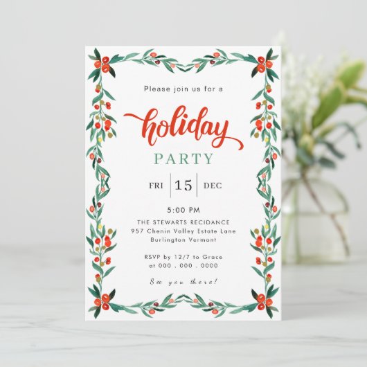 Rode Groene Waterverf Chique Kerstmis Feest Kaart (Staand voorkant)