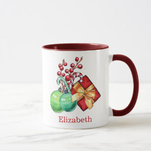 Rode Groene Waterverf Kerstcadeau Koffie Mok