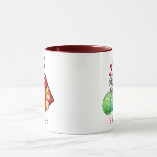 Rode Groene Waterverf Kerstcadeau Koffie Mok (Midden)