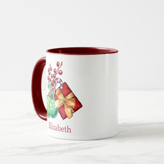 Rode Groene Waterverf Kerstcadeau Koffie Mok (Voorkant links)