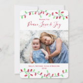 Rode Groene Waterverf Kerstmis String Lights Foto Feestdagenkaart (Voorkant)