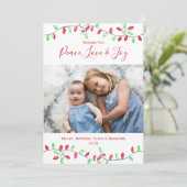 Rode Groene Waterverf Kerstmis String Lights Foto Feestdagenkaart (Staand voorkant)