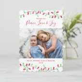 Rode Groene Waterverf Kerstmis String Lights Foto Feestdagenkaart (Staand voorkant)