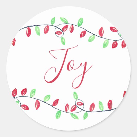 Rode Groene Waterverf Kerstverlichting Vreugde Vak Ronde Sticker (Voorkant)