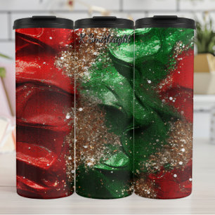 Rode groene wervelende Kerst glitter Thermosbeker