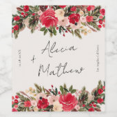 Rode groene winter Bloemen bruiloft Wijn Etiket (Enkel label)