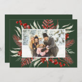 Rode Groene Winter Botanische Kerstfoto Feestdagenkaart (Voorkant / Achterkant)