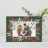 Rode Groene Winter Botanische Kerstfoto Feestdagenkaart (Staand voorkant)