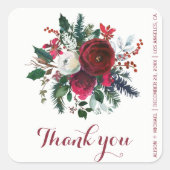 Rode groene winter pioenen bruiloft dank u vierkante sticker (Voorkant)