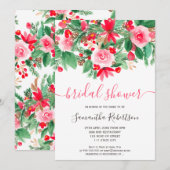 Rode groene winterflorale waterverf vrijgezellenfe kaart (Voorkant / Achterkant)